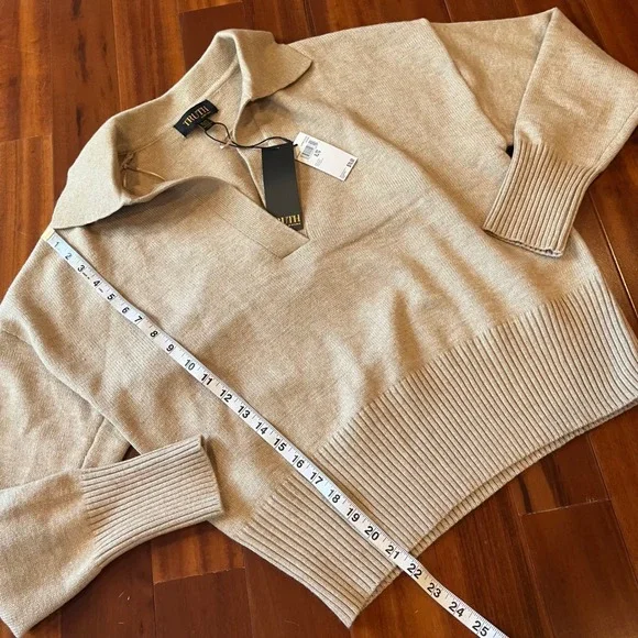 Truth Sweater Knit Top Collared By Republic Almond Bisque Beige Polo New Size XL - Picture 6 of 8